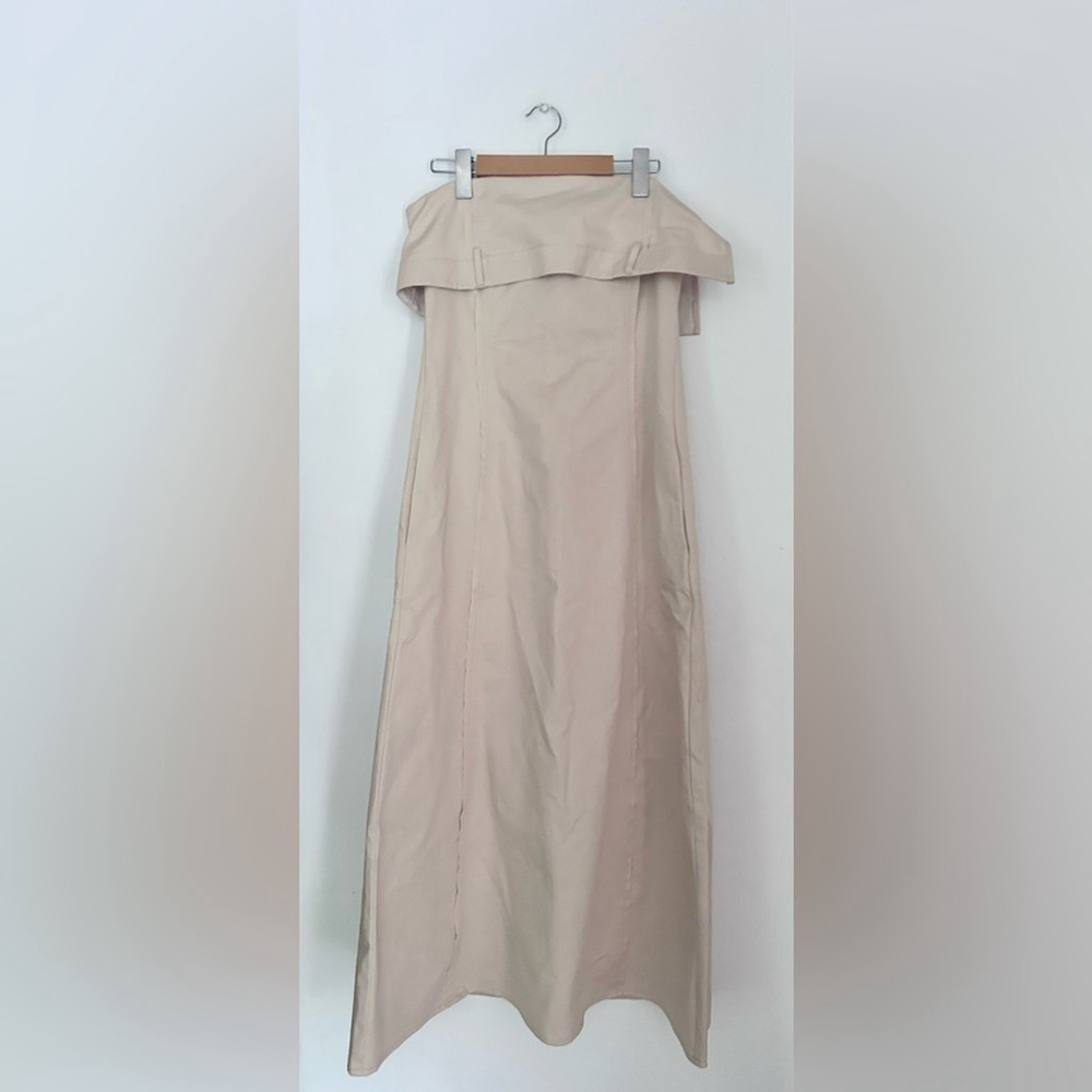 Zara Cream Strapless Sheath Dress COTTON MIDI OFF SHOULDER Gabardine medium - Picture 2 of 10